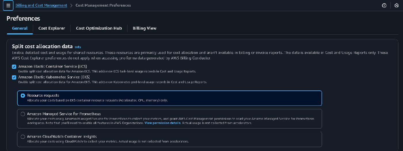 Enable Split Cost Allocation Data