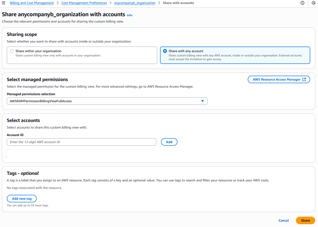 Share the Billing View via AWS RAM