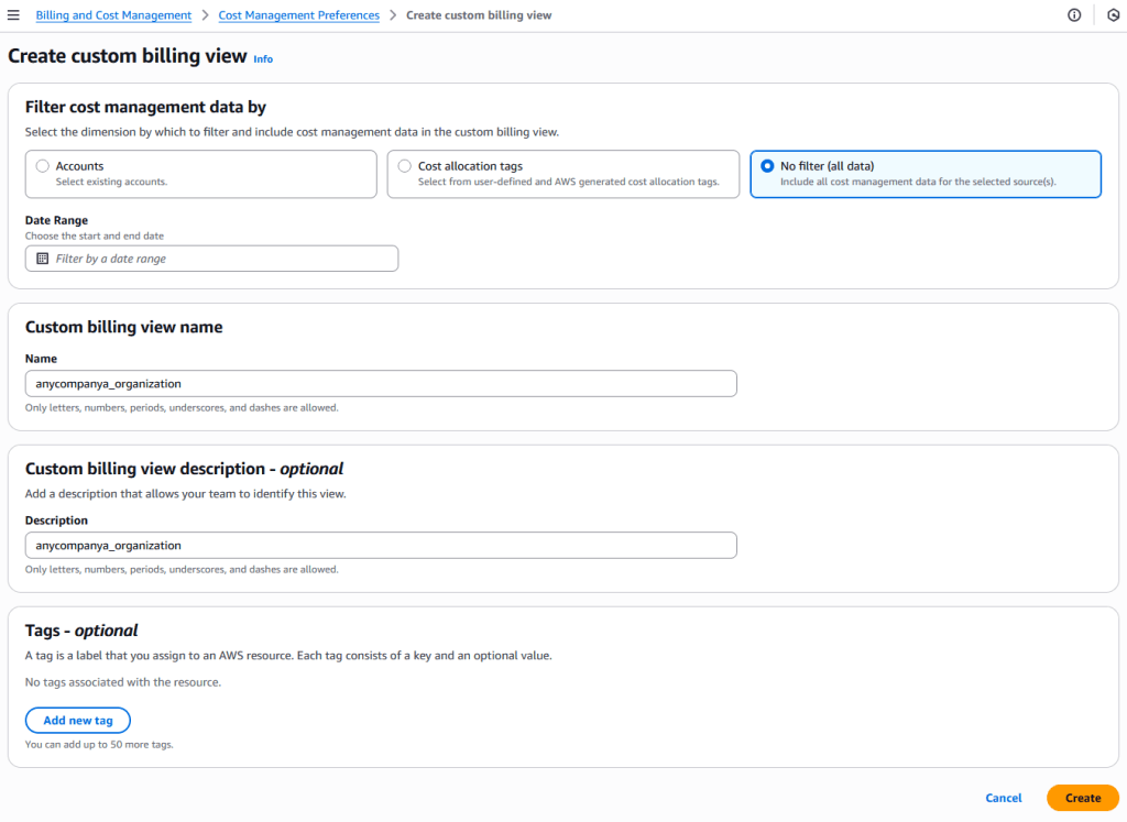 Create a Billing View for AnyCompany A
