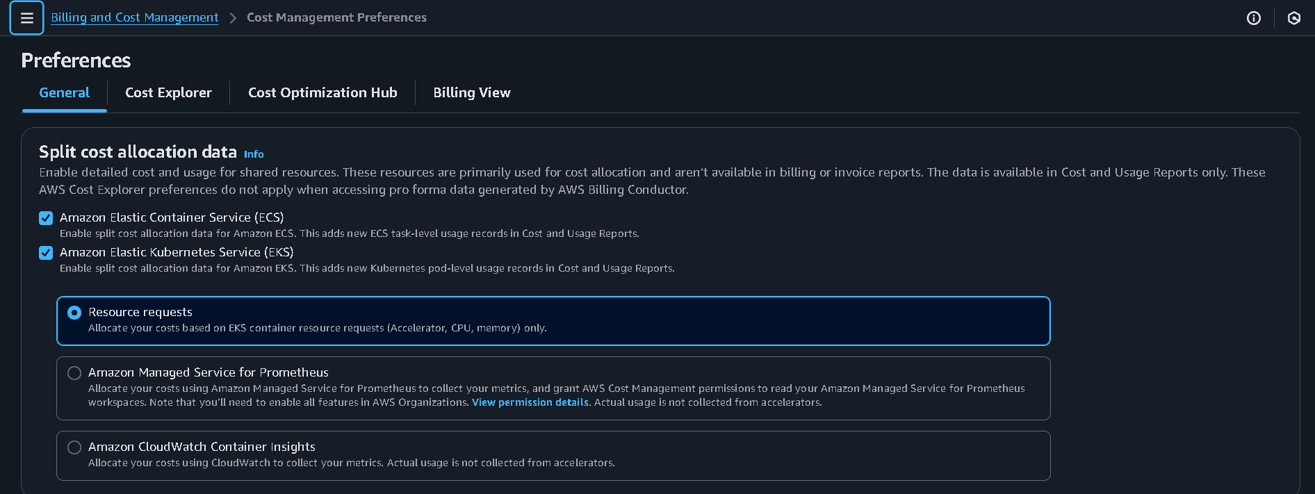 Enable Split Cost Allocation Data