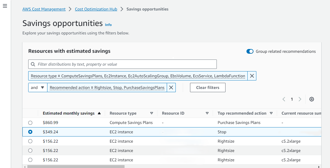 AWS Savings opportunities